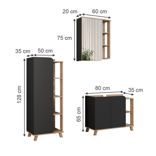 Vicco Set di mobili da bagno Sonoma/antracite 3 parti