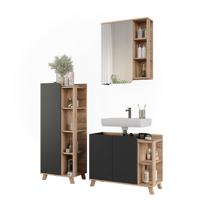 Vicco Set di mobili da bagno Sonoma/antracite 3 parti