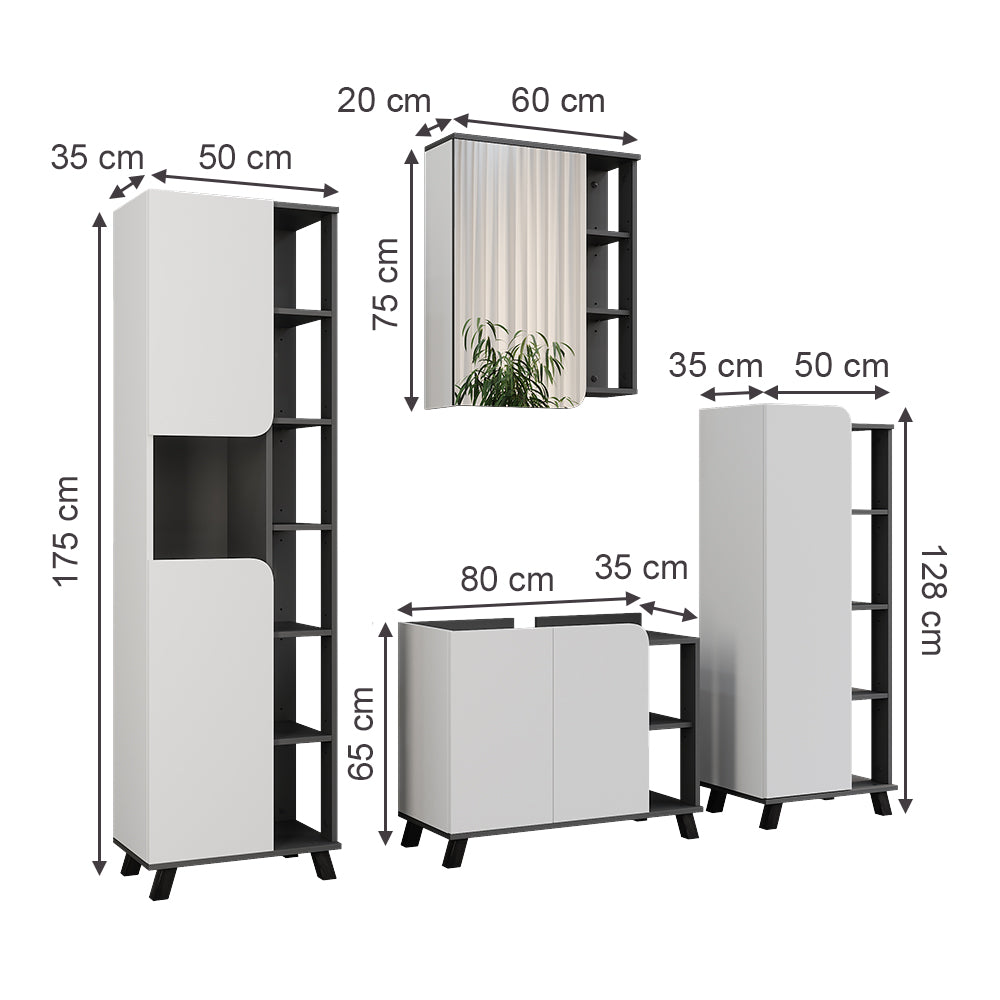 Vicco Set di mobili da bagno Antracite/bianco 4 parti
