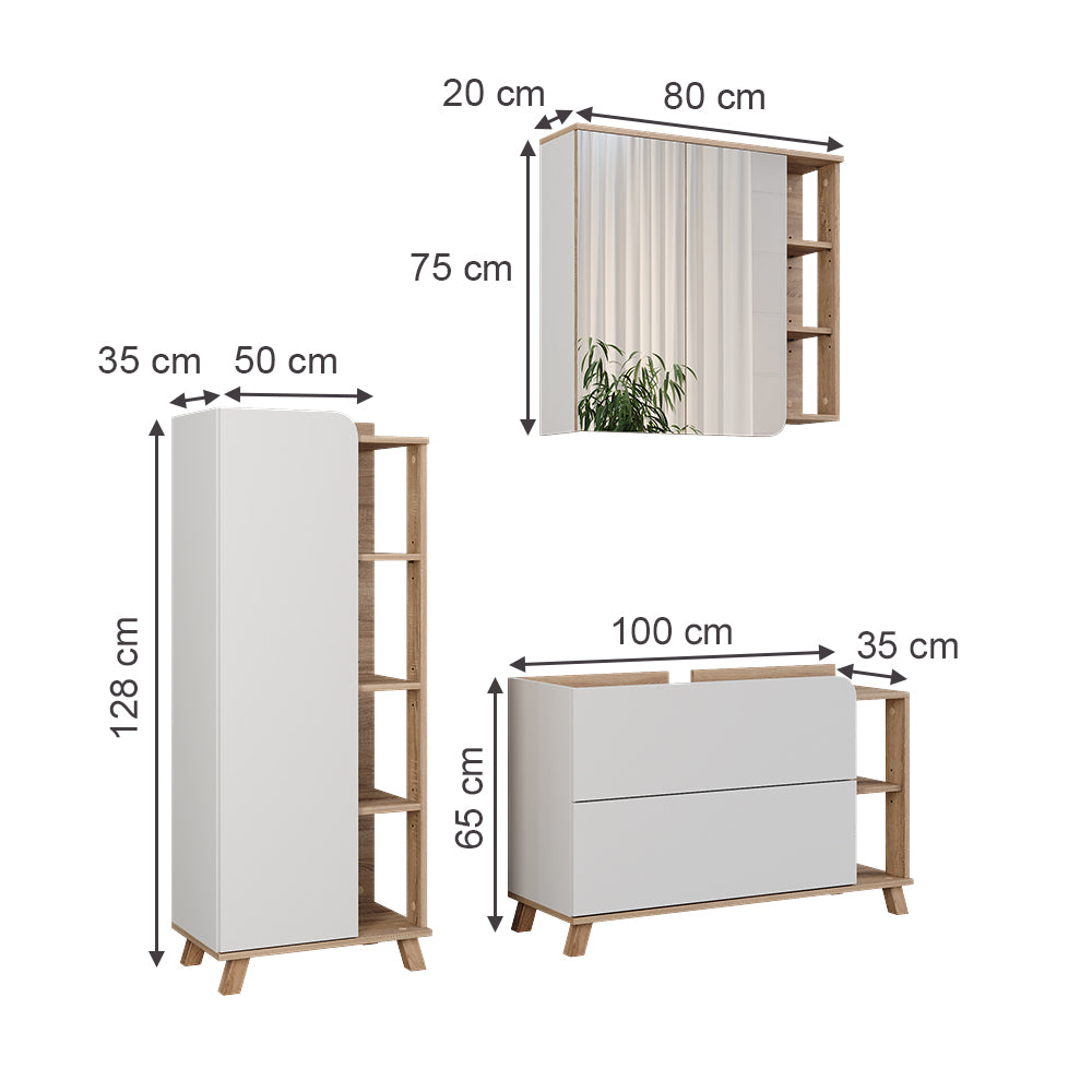 Vicco Set di mobili da bagno Sonoma/Bianco 3 parti