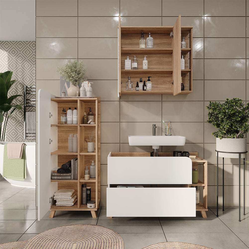 Vicco Set di mobili da bagno Sonoma/Bianco 3 parti