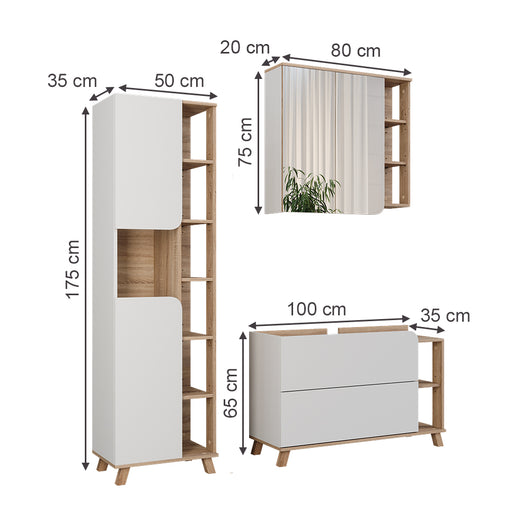 Vicco Set di mobili da bagno Sonoma/Bianco 3 parti