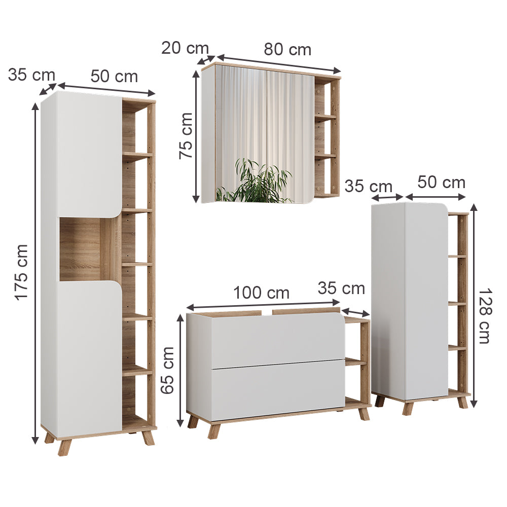 Vicco Set di mobili da bagno Sonoma/Bianco 4 parti