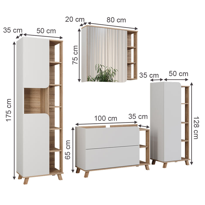 Vicco Set di mobili da bagno Sonoma/Bianco 4 parti