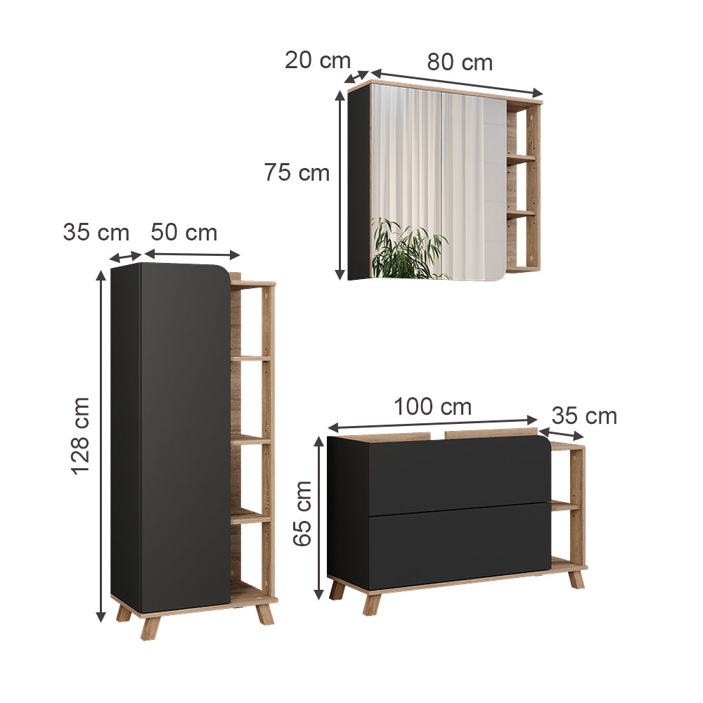 Vicco Set di mobili da bagno Sonoma/antracite 3 parti