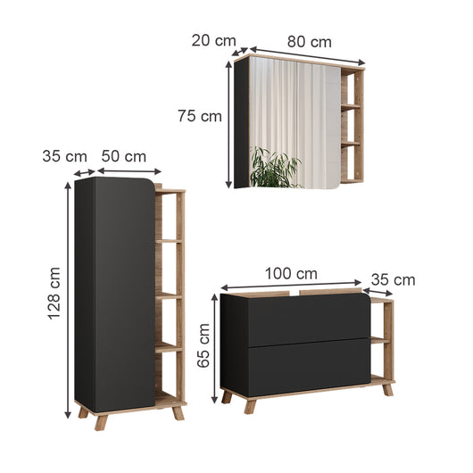 Vicco Set di mobili da bagno Sonoma/antracite 3 parti