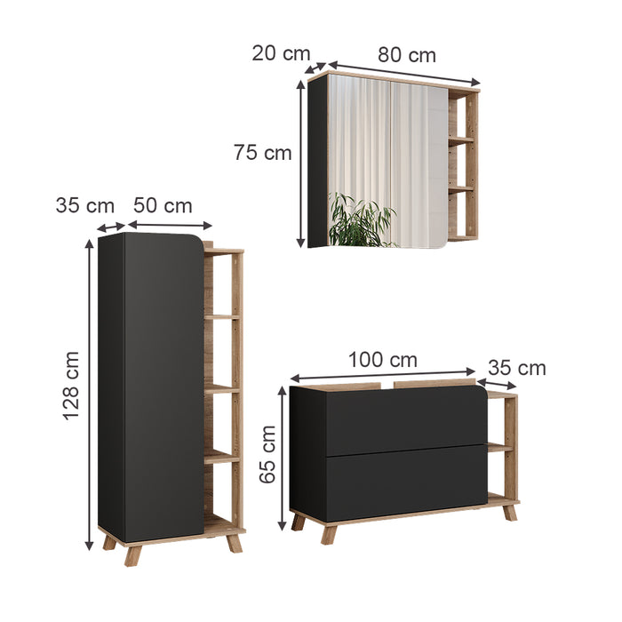 Vicco Set di mobili da bagno Sonoma/antracite 3 parti