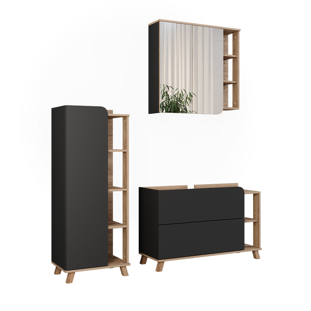 Vicco Set di mobili da bagno Sonoma/antracite 3 parti