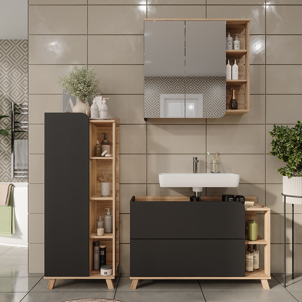 Vicco Set di mobili da bagno Sonoma/antracite 3 parti