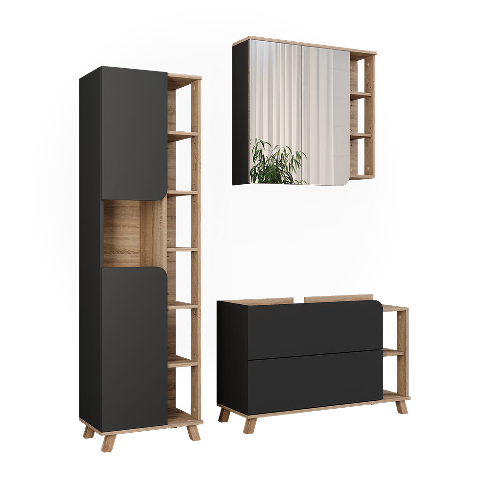 Vicco Set di mobili da bagno Sonoma/antracite 3 parti