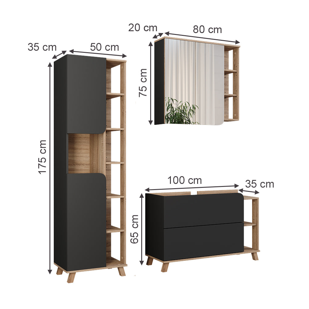 Vicco Set di mobili da bagno Sonoma/antracite 3 parti