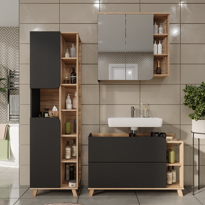 Vicco Set di mobili da bagno Sonoma/antracite 3 parti