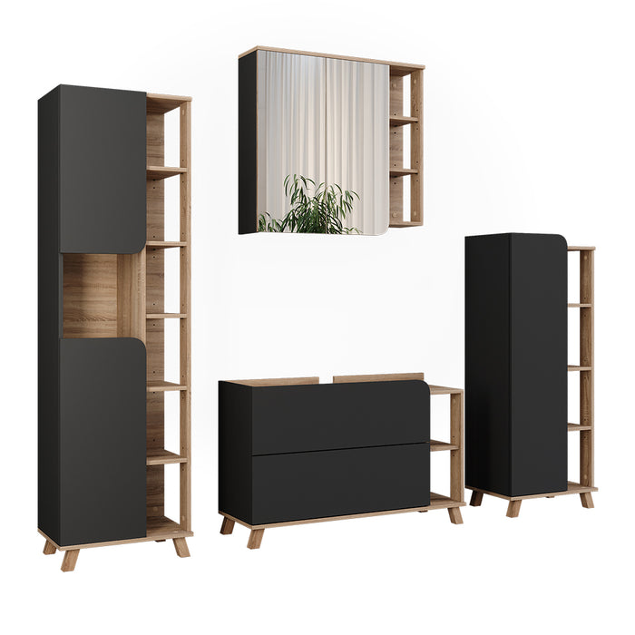 Vicco Set di mobili da bagno Sonoma/antracite 4 parti