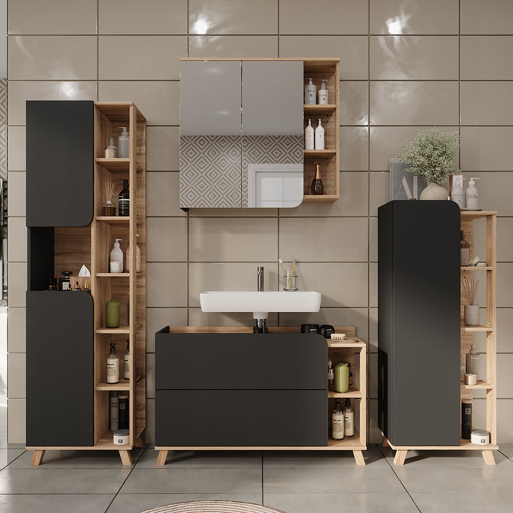 Vicco Set di mobili da bagno Sonoma/antracite 4 parti