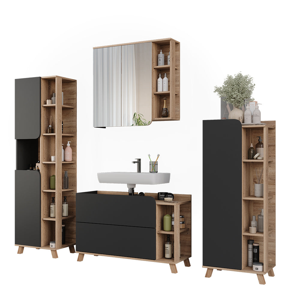 Vicco Set di mobili da bagno Sonoma/antracite 4 parti