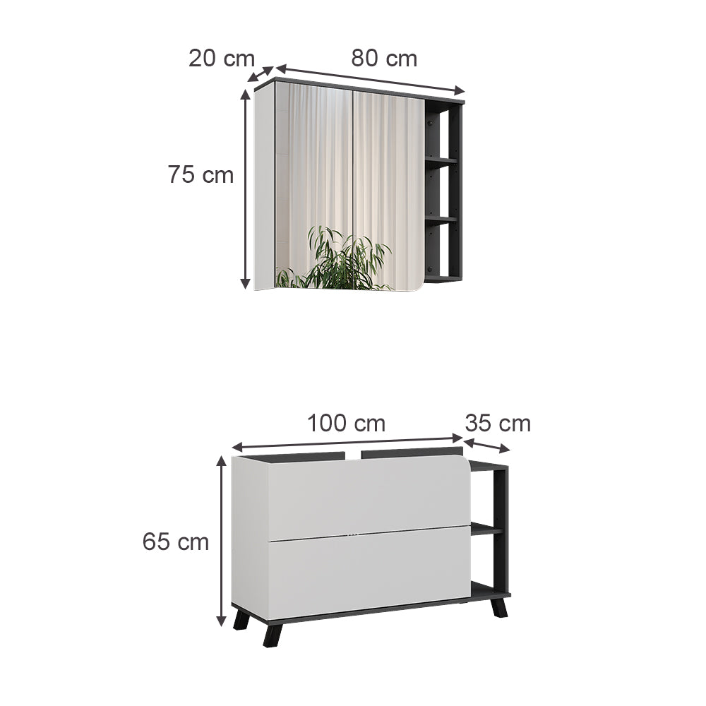 Vicco Set di mobili da bagno Antracite/bianco 2 parti
