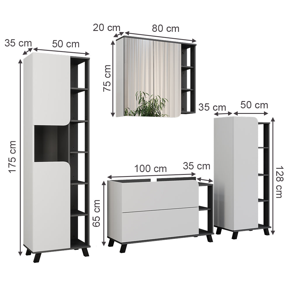 Vicco Set di mobili da bagno Antracite/bianco 4 parti