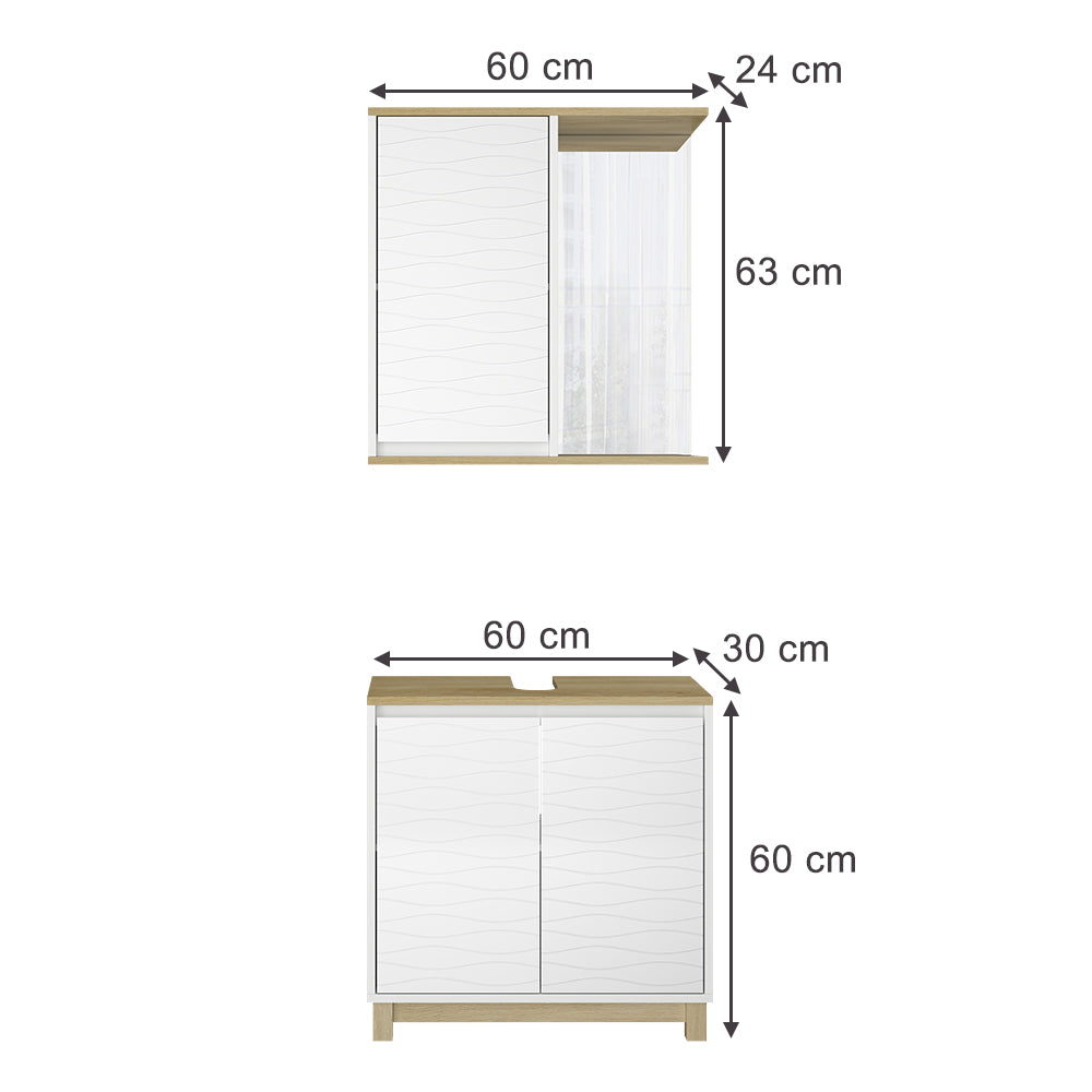 Vicco Set di mobili da bagno Bianco/quercia 2 parti