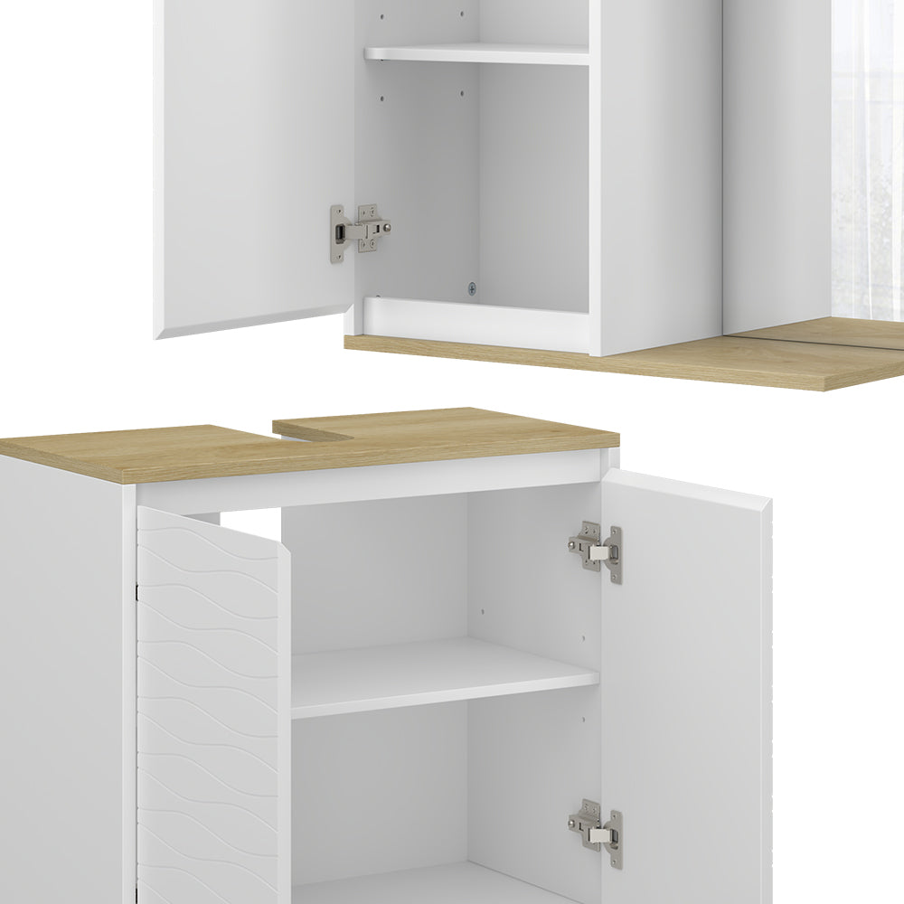 Vicco Set di mobili da bagno Bianco/quercia 3 pezzi, con cabinet midi