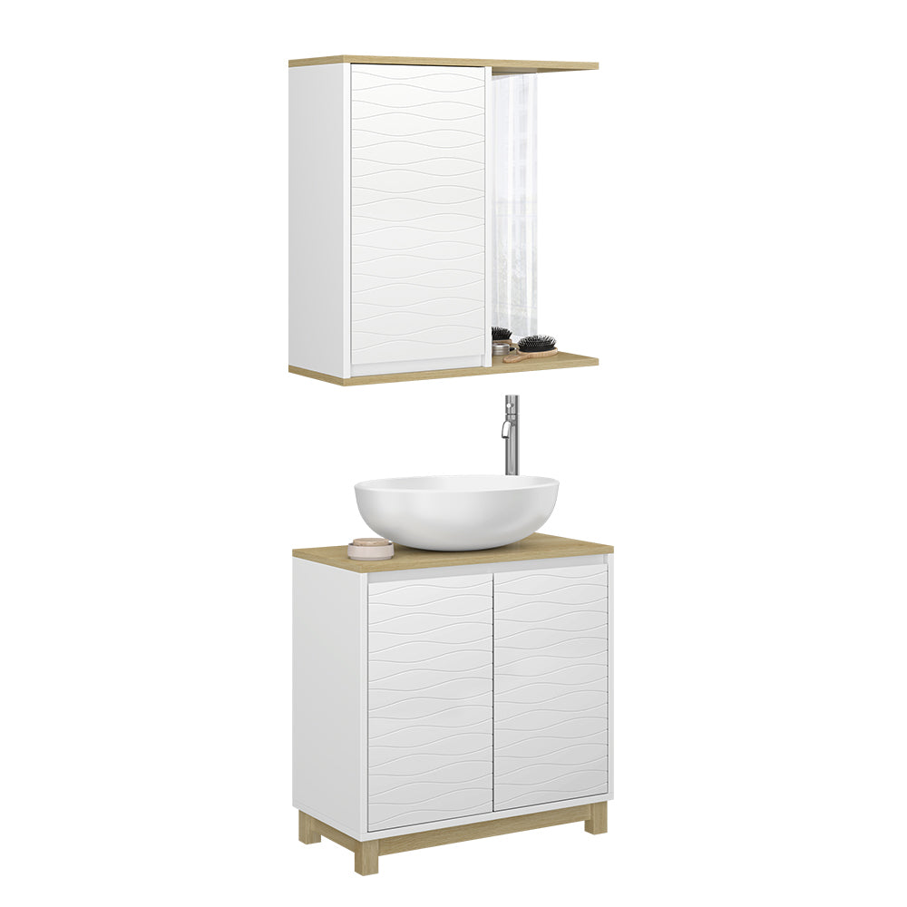 Vicco Set di mobili da bagno Bianco/quercia 2 parti