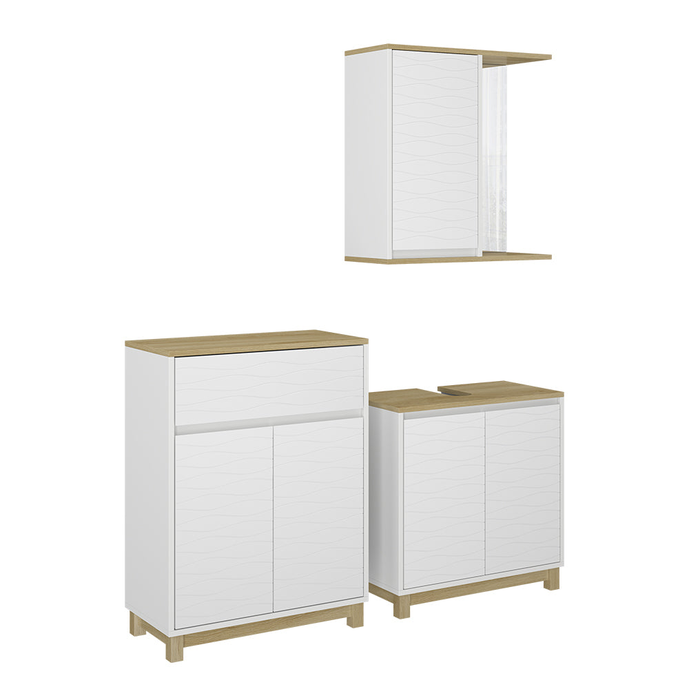 Vicco Set di mobili da bagno Bianco/quercia 3 pezzi, con cabinet midi