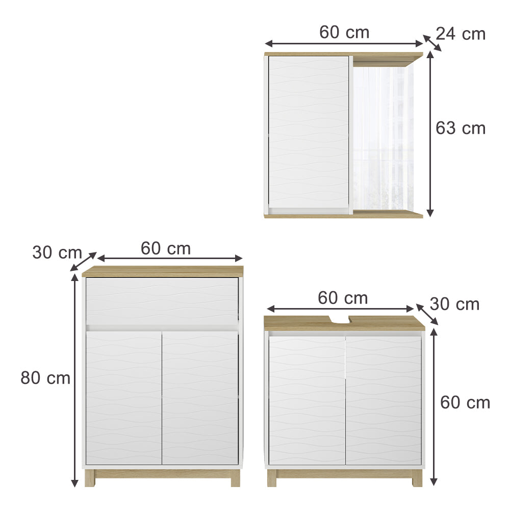 Vicco Set di mobili da bagno Bianco/quercia 3 pezzi, con cabinet midi