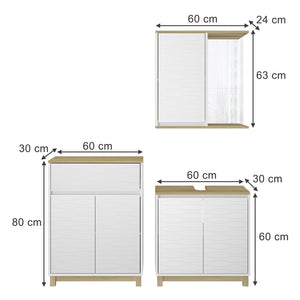 Vicco Set di mobili da bagno Bianco/quercia 3 pezzi, con cabinet midi
