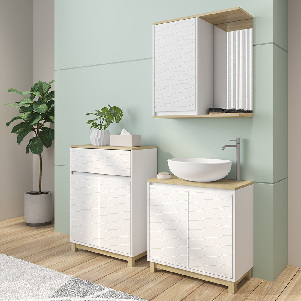 Vicco Set di mobili da bagno Bianco/quercia 3 pezzi, con cabinet midi