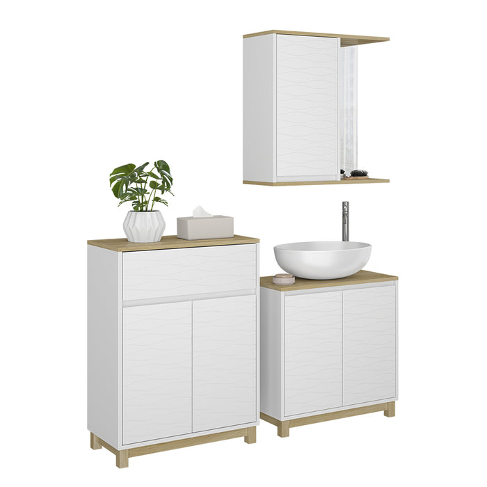 Vicco Set di mobili da bagno Bianco/quercia 3 pezzi, con cabinet midi