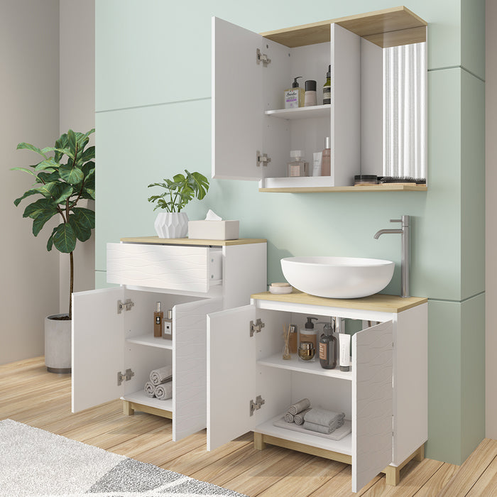 Vicco Set di mobili da bagno Bianco/quercia 3 pezzi, con cabinet midi