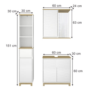 Vicco Set di mobili da bagno Bianco/quercia 3 parti, con colonna