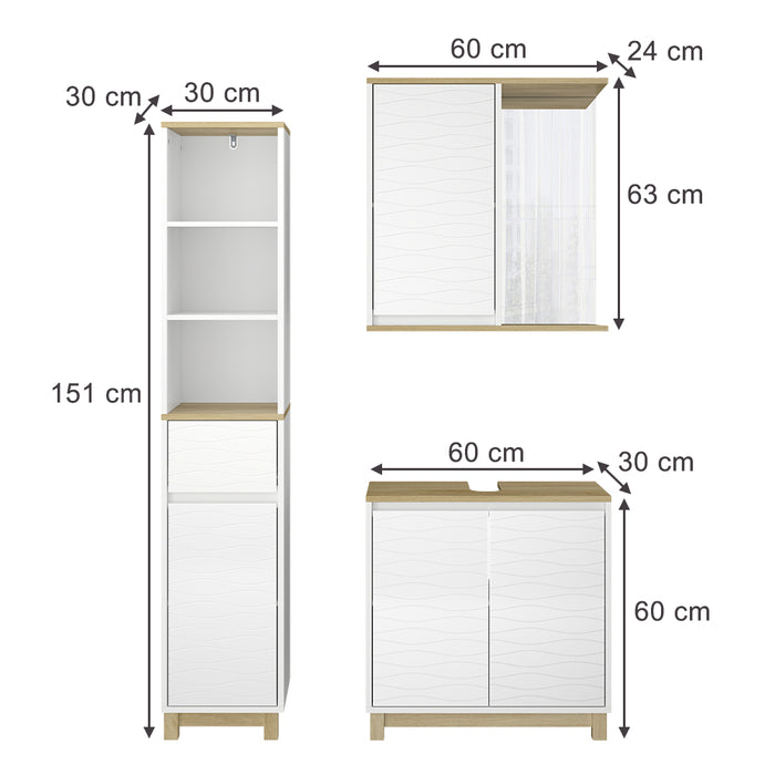 Vicco Set di mobili da bagno Bianco/quercia 3 parti, con colonna
