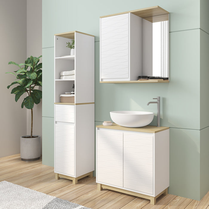 Vicco Set di mobili da bagno Bianco/quercia 3 parti, con colonna
