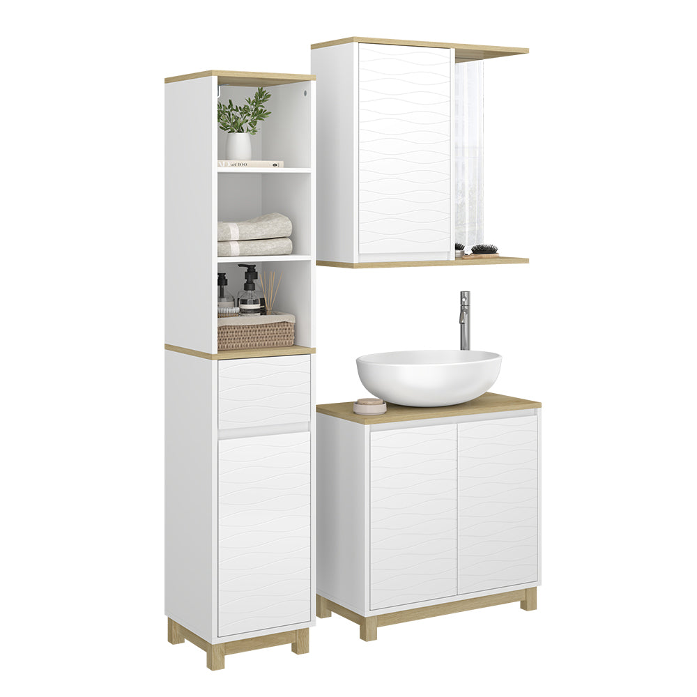 Vicco Set di mobili da bagno Bianco/quercia 3 parti, con colonna