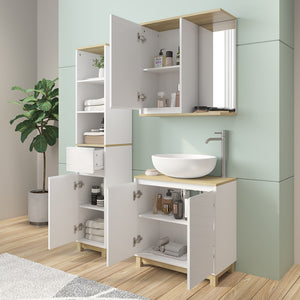 Vicco Set di mobili da bagno Bianco/quercia 3 parti, con colonna