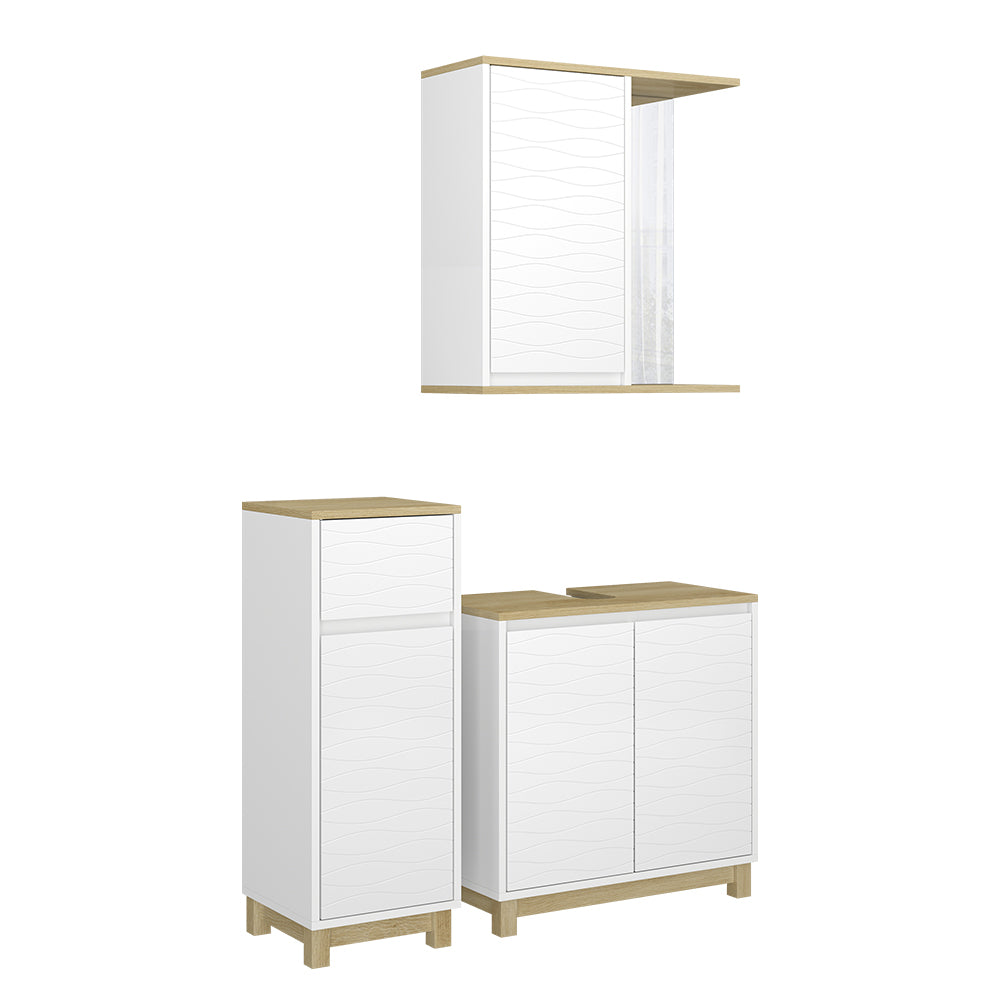 Vicco Set di mobili da bagno Bianco/quercia 3 pezzi, con cabinet midi