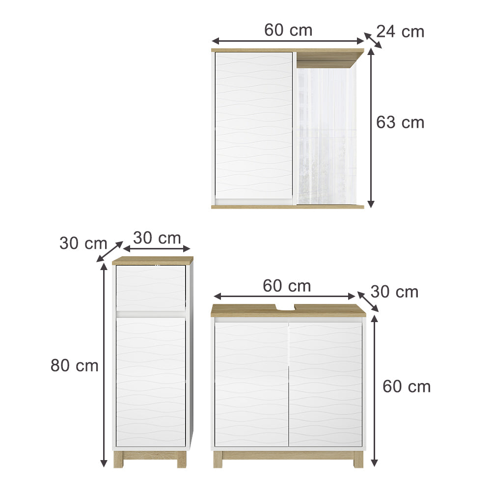 Vicco Set di mobili da bagno Bianco/quercia 3 pezzi, con cabinet midi