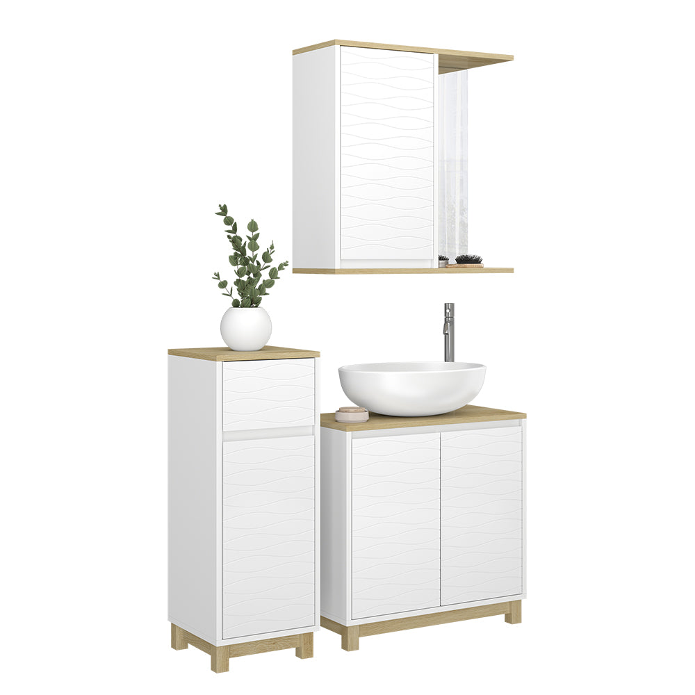 Vicco Set di mobili da bagno Bianco/quercia 3 pezzi, con cabinet midi