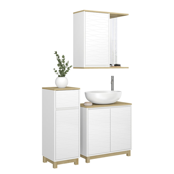 Vicco Set di mobili da bagno Bianco/quercia 3 pezzi, con cabinet midi