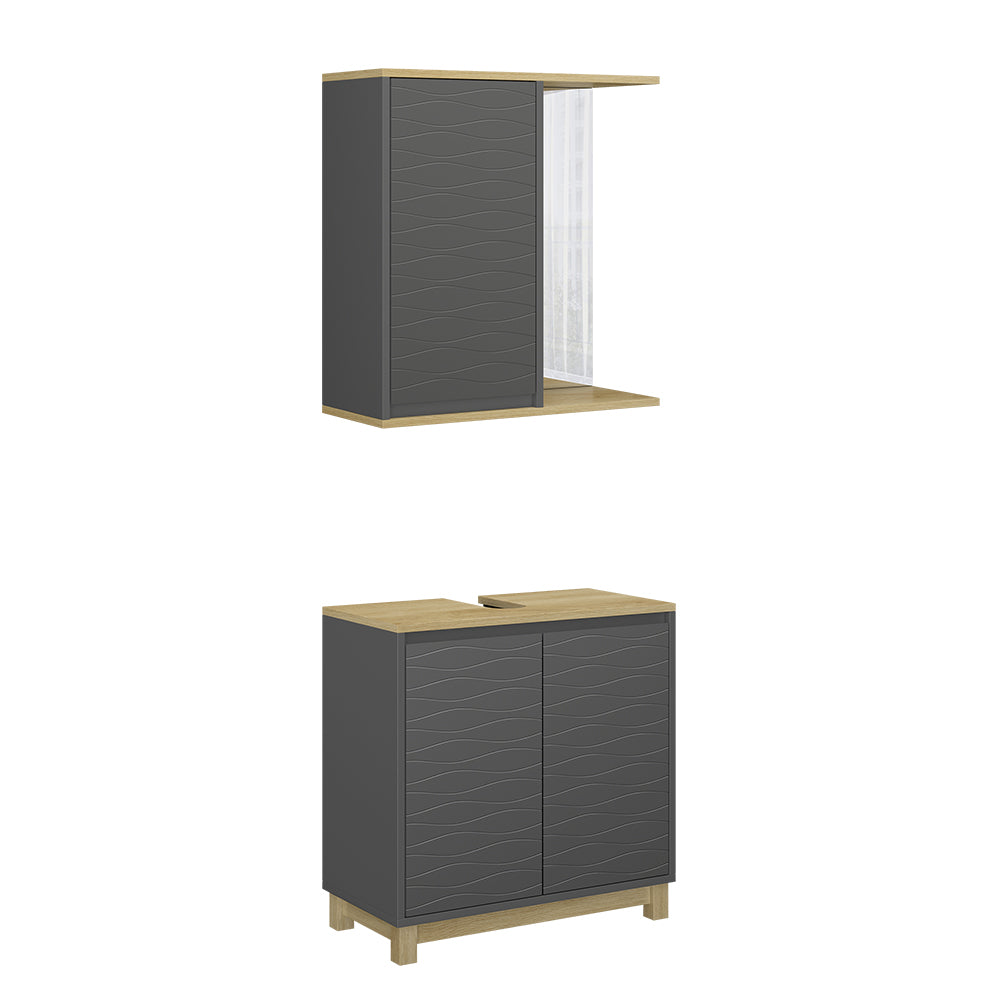 Vicco Set di mobili da bagno Antracite/quercia 2 parti