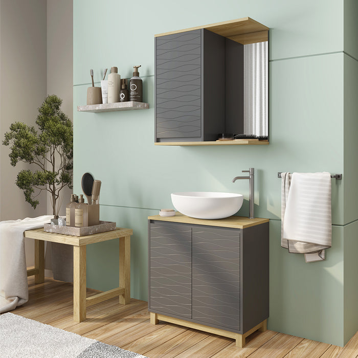 Vicco Set di mobili da bagno Antracite/quercia 2 parti