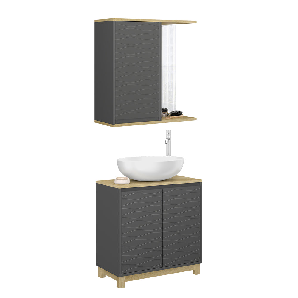 Vicco Set di mobili da bagno Antracite/quercia 2 parti