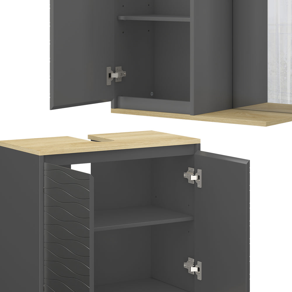 Vicco Set di mobili da bagno Antracite/quercia 3 parti, con ripiano per il bagno