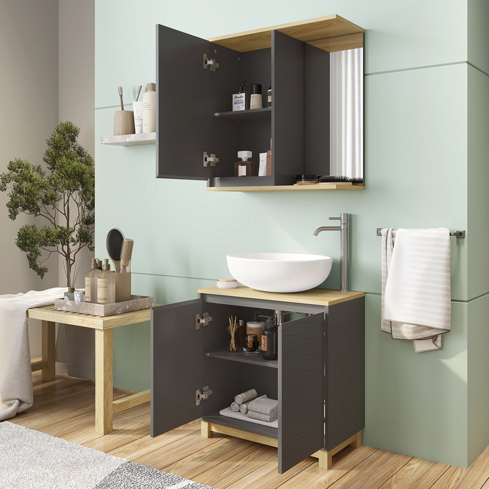 Vicco Set di mobili da bagno Antracite/quercia 2 parti