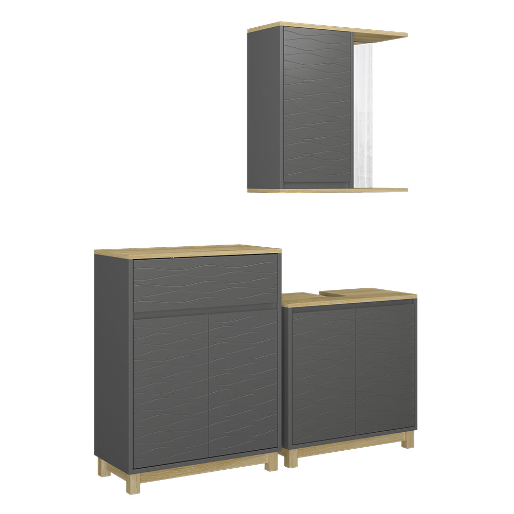 Vicco Set di mobili da bagno Antracite/quercia 3 parti, con ripiano per il bagno