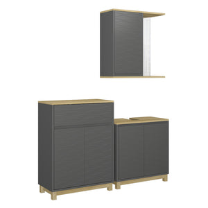 Vicco Set di mobili da bagno Antracite/quercia 3 parti, con ripiano per il bagno