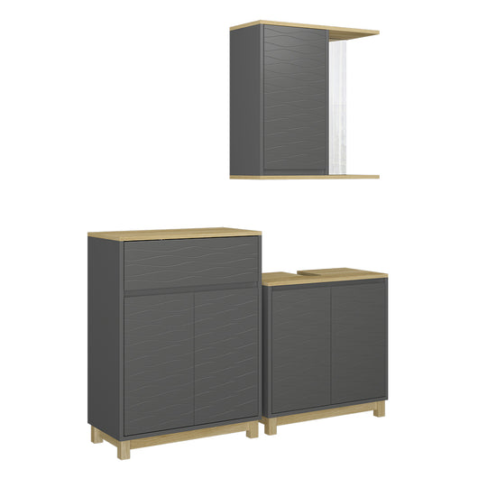Vicco Set di mobili da bagno Antracite/quercia 3 parti, con ripiano per il bagno