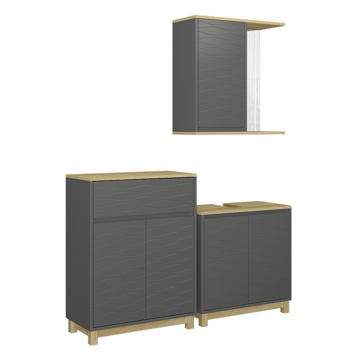 Vicco Set di mobili da bagno Antracite/quercia 3 parti, con ripiano per il bagno