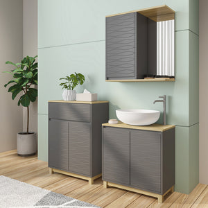 Vicco Set di mobili da bagno Antracite/quercia 3 parti, con ripiano per il bagno