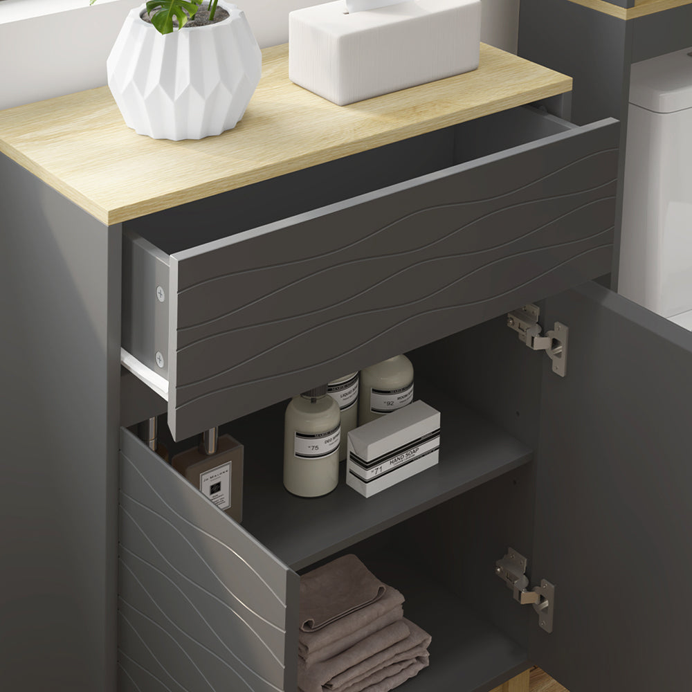 Vicco Set di mobili da bagno Antracite/quercia 3 parti, con ripiano per il bagno